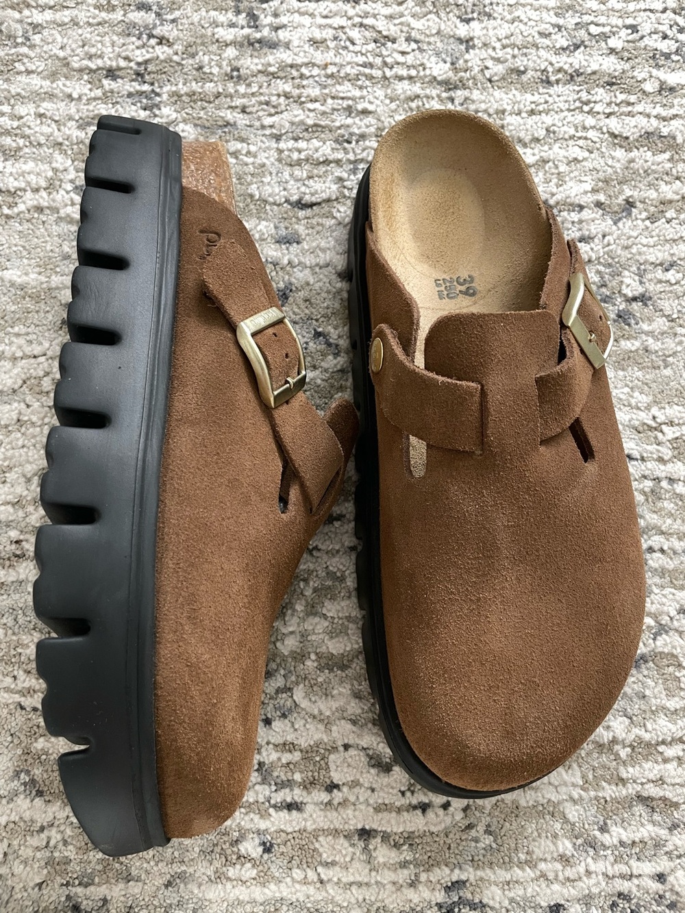 Birkenstock Papillio Chunky Brown Clog Boston Dark Tea Size 39